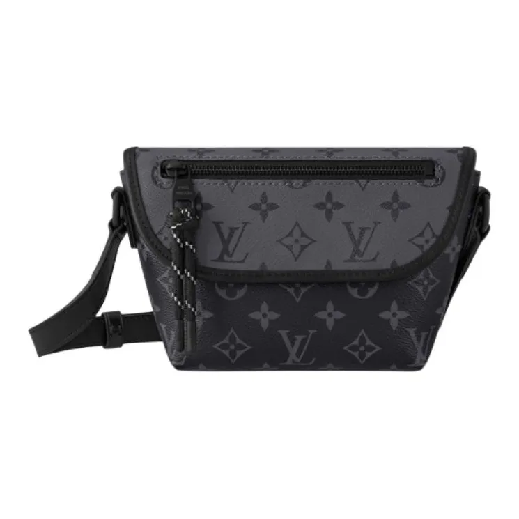 LOUIS VUITTON Leather Trim Shoulder Bag Crossbody Bag Men's Gray & Black-4