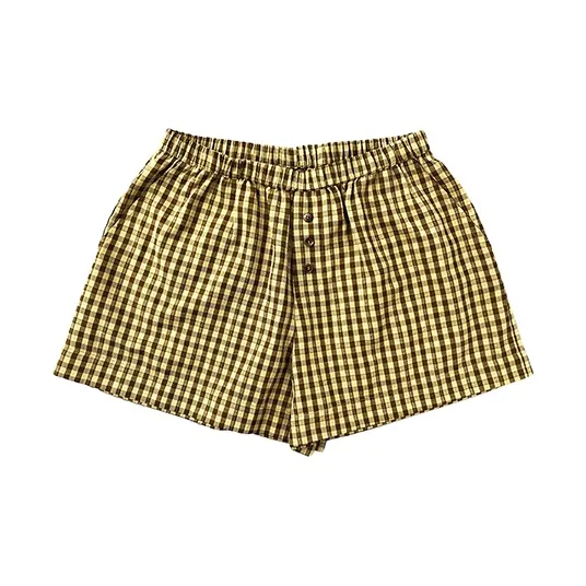 MeiHaoStore Casual Shorts Women's Yellow And Brown Plaid-1