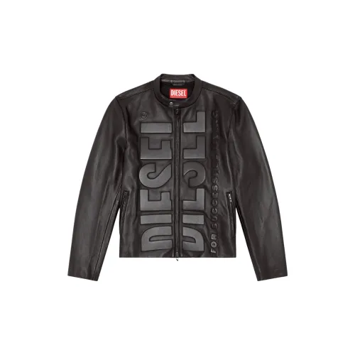 DIESEL Leather Jackets Men Black