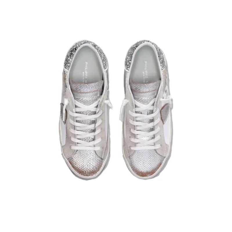 PHILIPPE MODEL Prs Low-Top Skateboard Shoes Women's White Silver-4