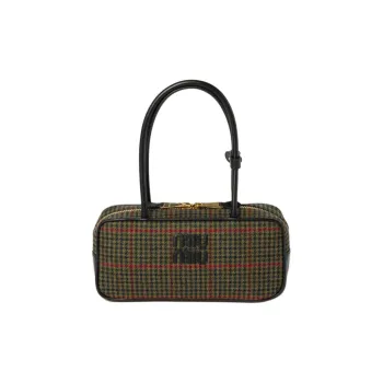 MIU MIU Plaid Velvet One Shoulder Handbags Women's Dark Green & Black