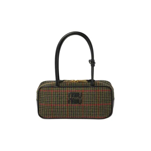 MIU MIU Plaid Velvet One Shoulder Handbags Women's Dark Green & Black