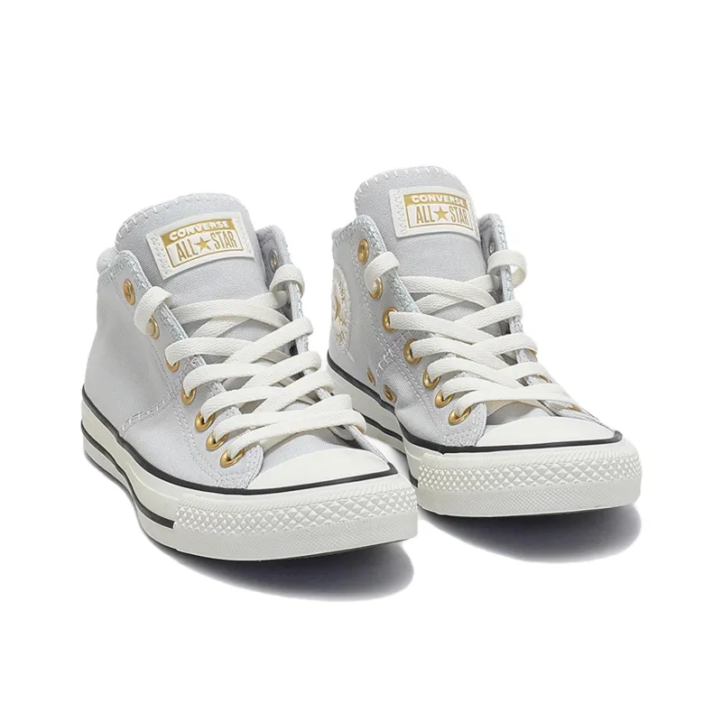 Converse Chuck Taylor All Star Anti Slip Wear Resistant Mid Top Canvas Shoes Women's Gray Gold-2