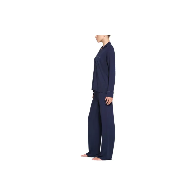 SKIMS SLEEP LONG SLEEVE BUTTON UP SET Pajama Set Women's NAVY/Marine Blue-3