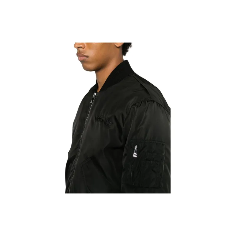 VERSACE Logo Embroidered Zip Up Bomber Jacket-1