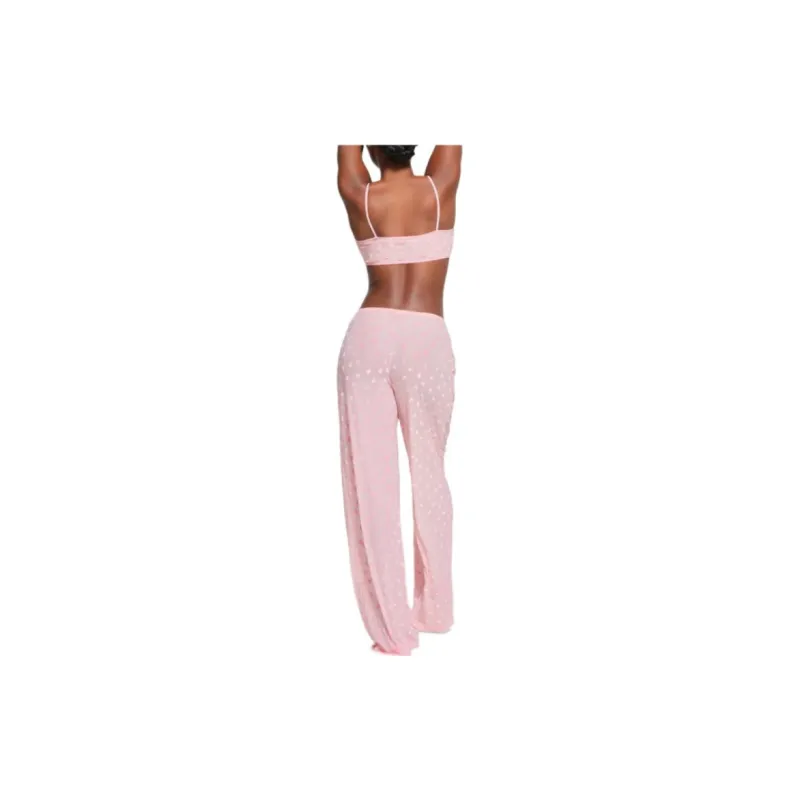 SKIMS Valentine's Day Collection SHEER VELVET STRAIGHT LEG PANT Pajama Pants Women's BABY PINK/Light Pink-3