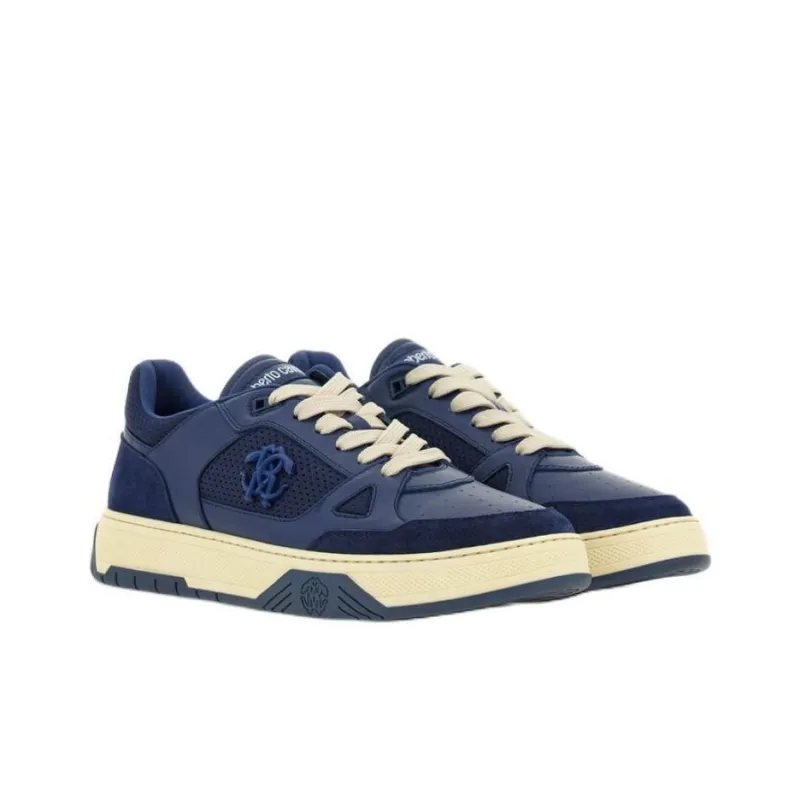 Roberto Cavalli Monogram Low-Top Skateboard Shoes Men's Blue-2