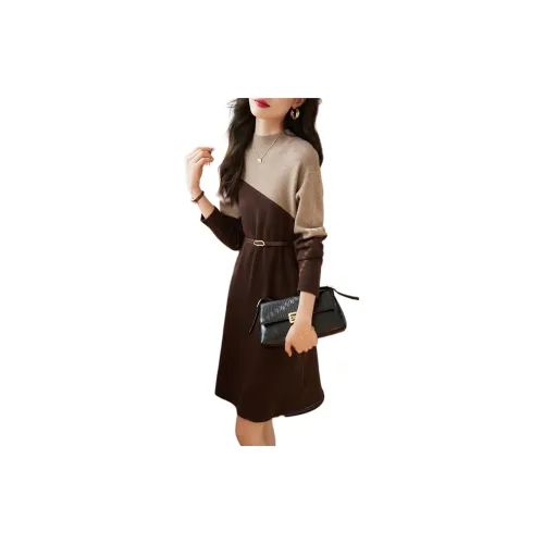 Mo Han Yi Mei Long-Sleeved Dresses Women's Light Coffee