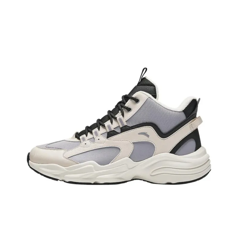 Anta Walker Durable Warm Mid Top Casual Shoes Men's Beige Gray-0