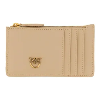 PINKO Leather Card Holder Women's Beige