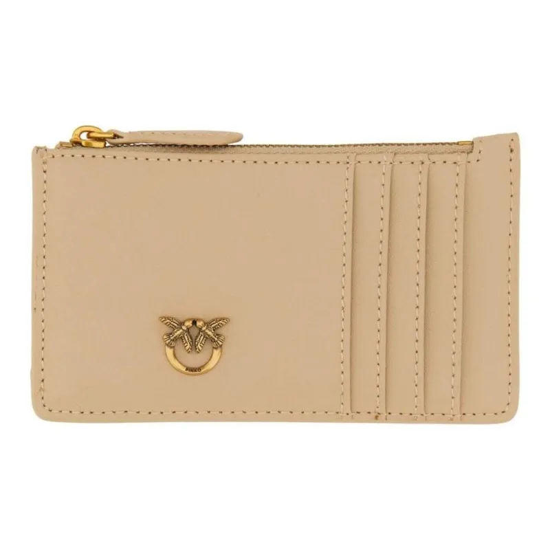 PINKO Leather Card Holder Women's Beige-0