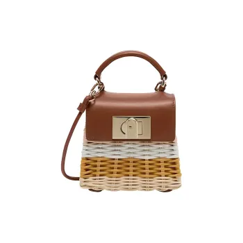 Furla Leather Rattan Handbag Mini Women's Brown