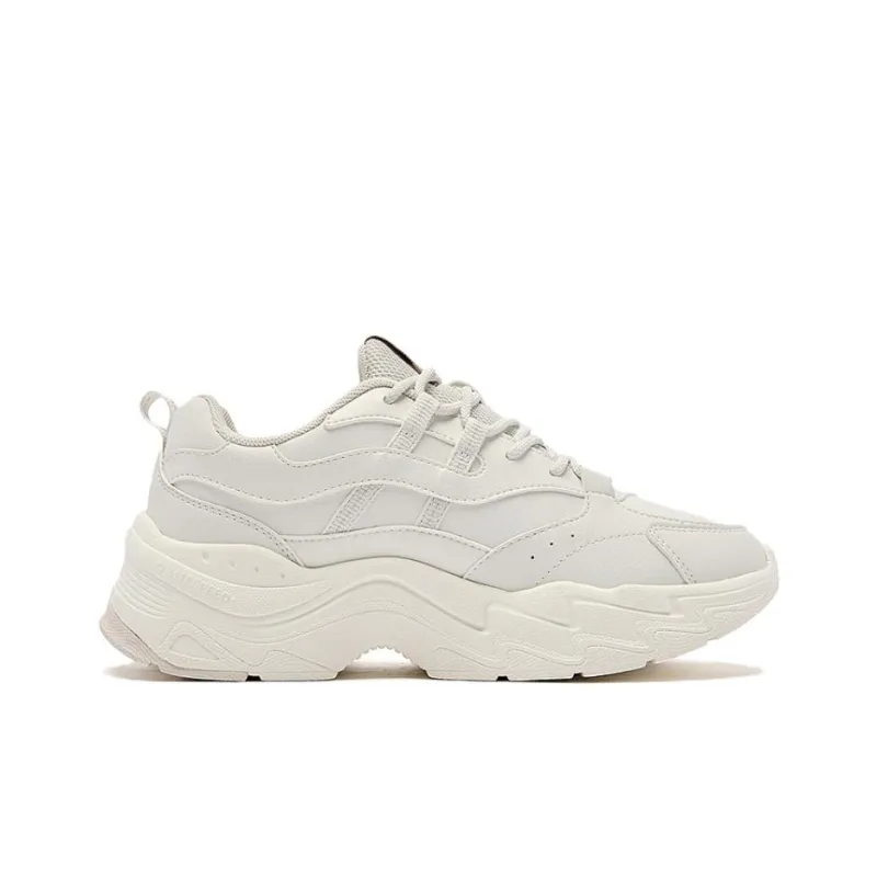 QIAODAN Lightweight Anti Slip And Wear Resistant Low Top Chunky Sneakers Women's Birch White-1