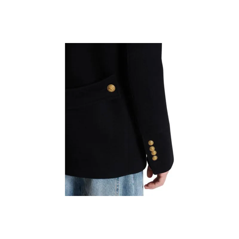 BALMAIN High Neck Double-Breasted Peacoat-5