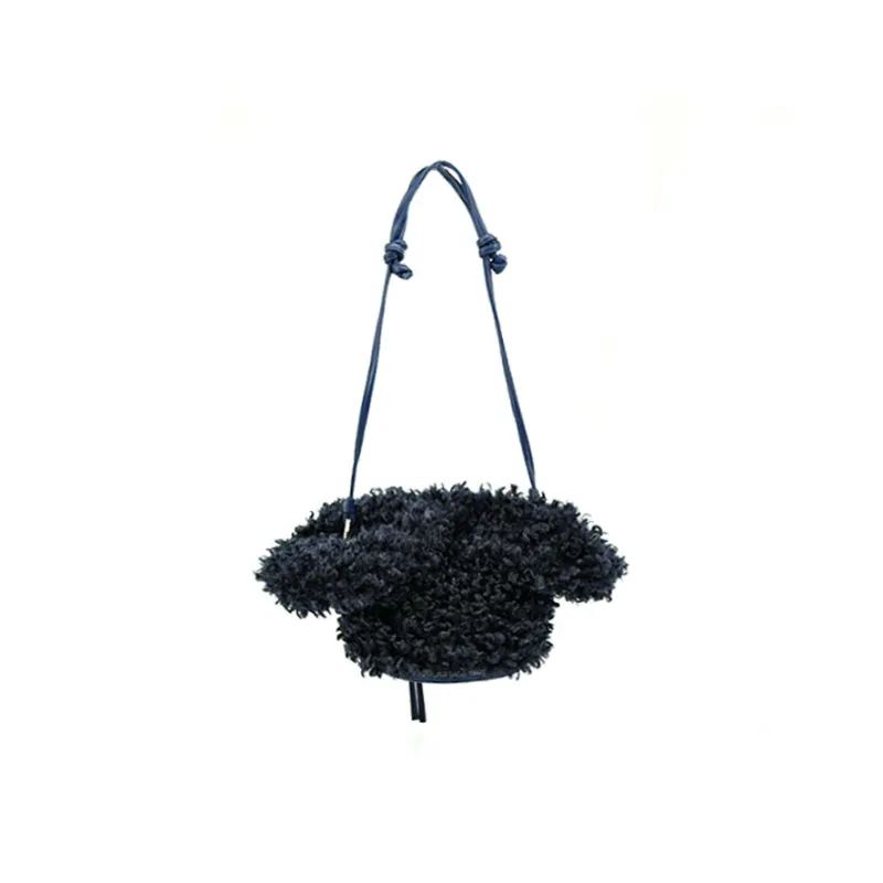 MUYSO Faux Fur Handbag Women's Ink Blue Black-4