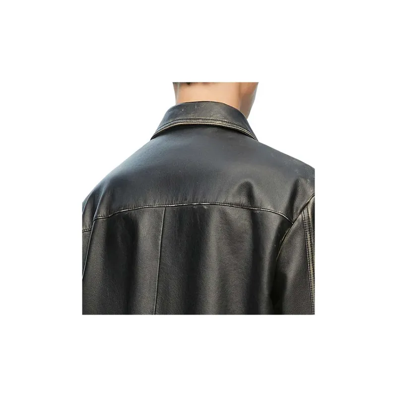 LOEWE Long Sleeved Logo Embossed Leather Shirt-4