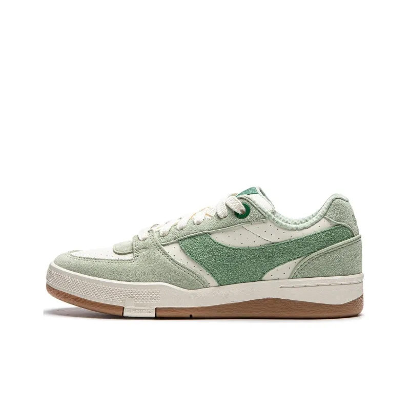 LiNing Anti-Slip Wear-Resistant Low-Top Skateboard Shoes Women's Beige Green-0