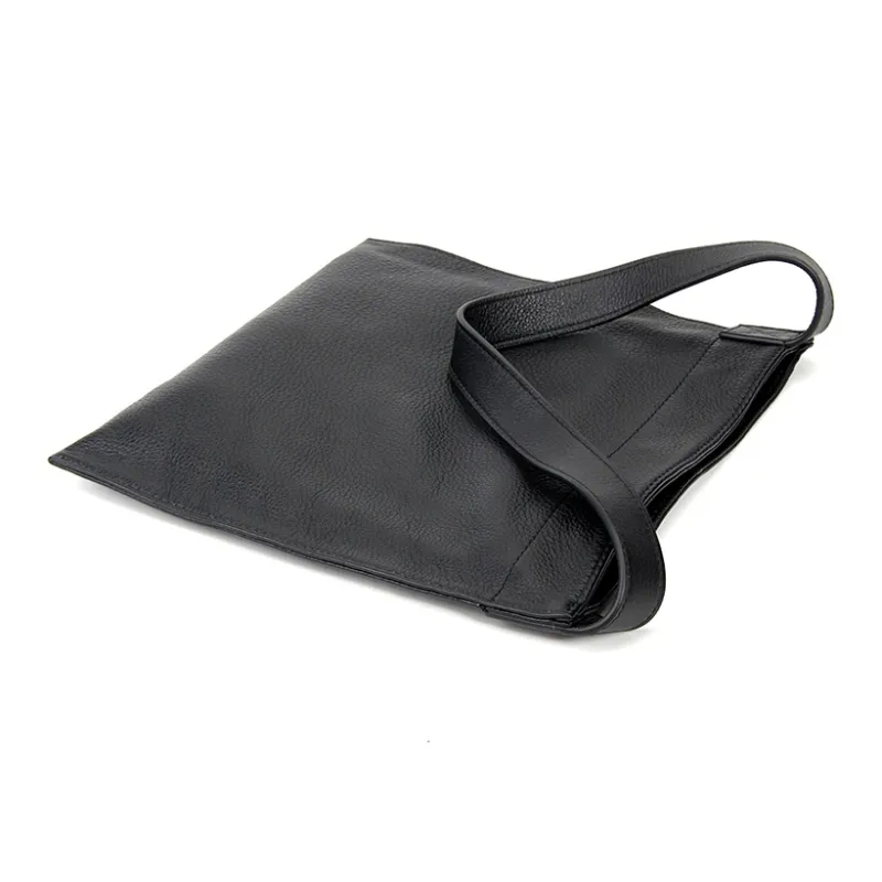 YOCAMU Top Grain Cow Leather Handbag, Shoulder Bag Regular Unisex Black-3