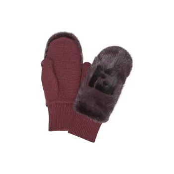 FENDI Mink Fur Wool Cashmere Knit Gloves Women's Purple