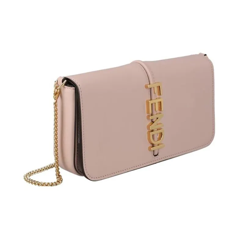 FENDI Leather Shoulder Bag Crossbody Bag Wallet Women's Pink-2