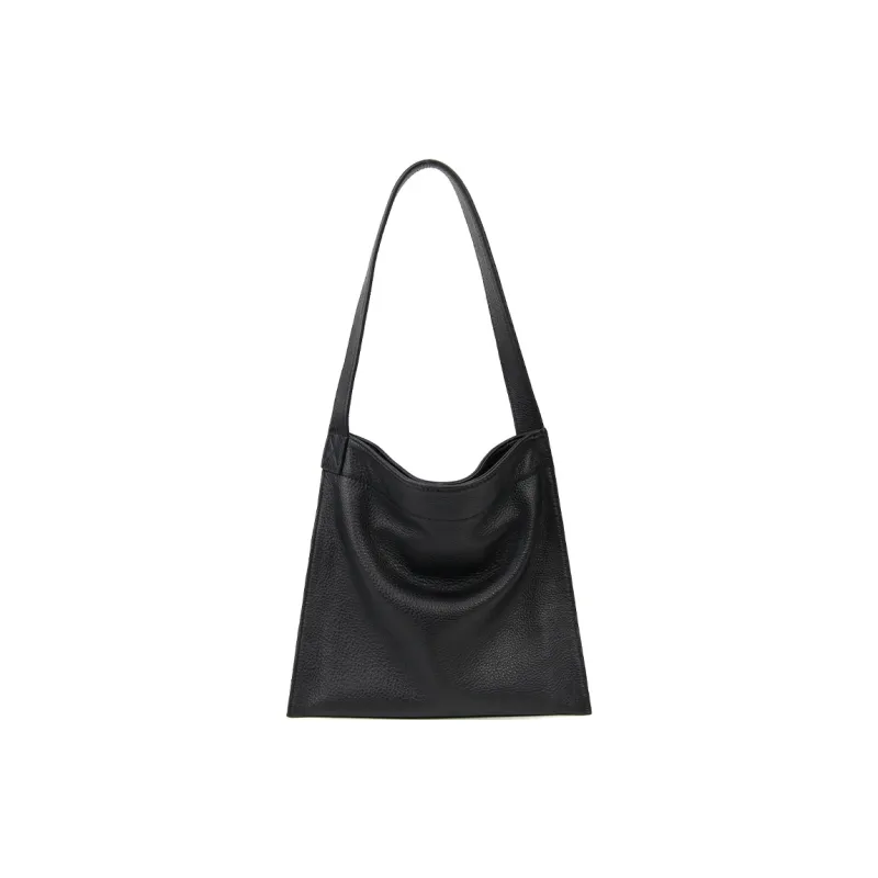 YOCAMU Top Grain Cow Leather Handbag, Shoulder Bag Regular Unisex Black-0