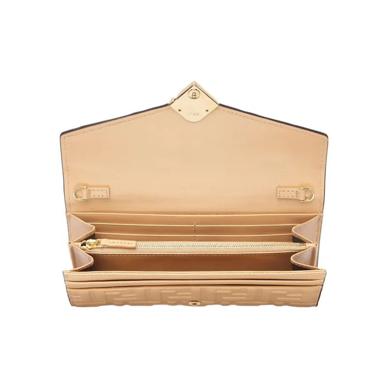 FENDI FF Diamonds Series Cow Leather Wallet Regular Women's Light Brown-3