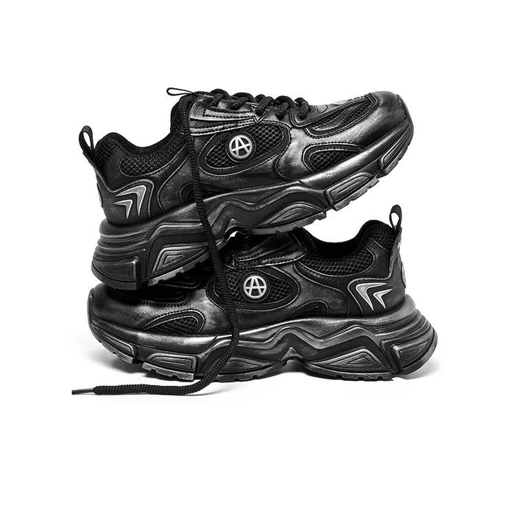 Acupuncture Cushioned Slip Resistant Low Top Chunky Sneakers Men's Black-3