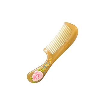 Cow Daddy Thickened Edition Painted Peony Sheep-Horn Box Comb Smooth Hair Scalp Massage