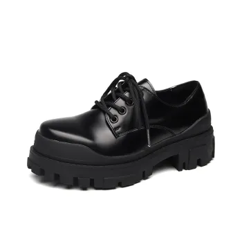 V05 Large Head Derby Shoes Platform Height Increasing Couple Leather Shoes British Advanced Feel Commute Casual Shoes