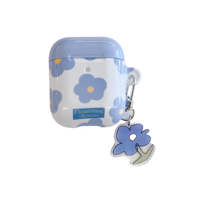 Povatine Compatibility AirPods 3/1/2/Pro 2 TPU Exceptional Texture Fresh Blue Floral Fully Enclosed Headphone Cases-2