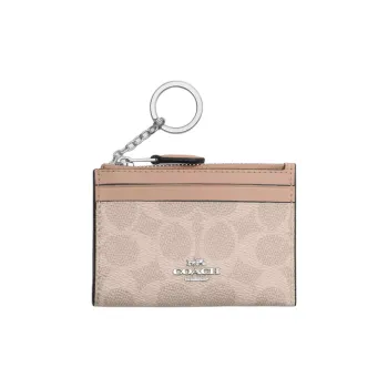 COACH Mini Id Skinny Coated Canvas Card Holder Mini Women's Sand