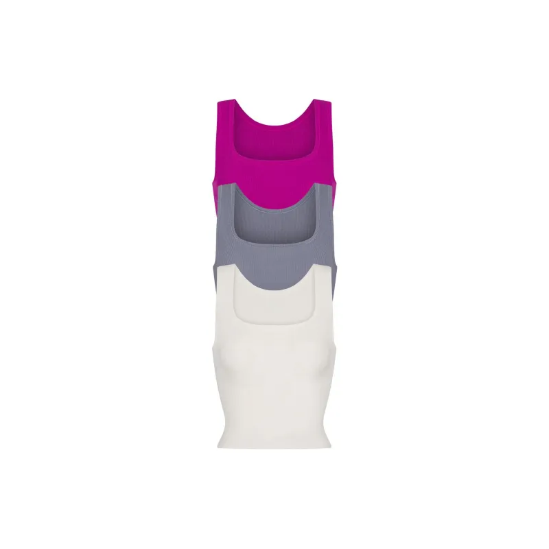 SKIMS COTTON RIB TANK 3 PACK Tank Top Women's 3 Pack LOLLIPOP MULTI/Candy Multicolor-0
