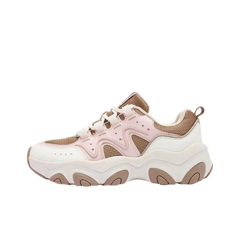 QIAODAN Breathable Lightweight Low Top Chunky Sneakers Women's White Peach Pink-0