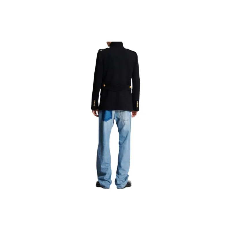 BALMAIN High Neck Double-Breasted Peacoat-2