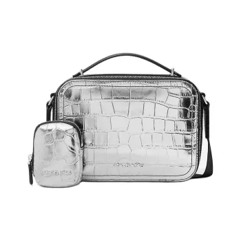 MICHAEL KORS Hudson Metallic Crocodile Embossed Leather Crossbody Bag