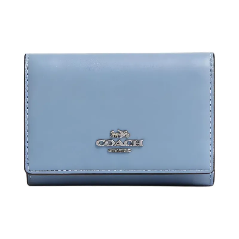 COACH Micro Calfskin Wallet Small Size Women's Blue-0