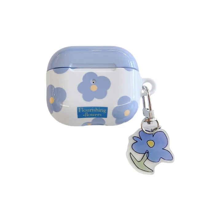 Povatine Compatibility AirPods 3/1/2/Pro 2 TPU Exceptional Texture Fresh Blue Floral Fully Enclosed Headphone Cases-0