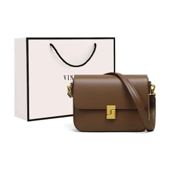 VINEY Cow Leather Shoulder Bag, Crossbody Bag, Tofu Bag Trumpets Women's Coffee