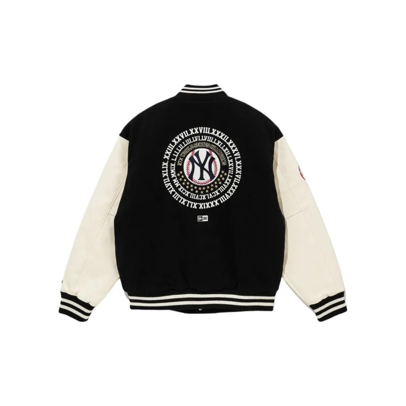 New Era FW24 Baseball Jacket Unisex Black White-1