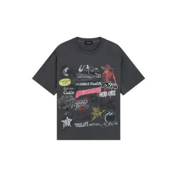 WE11DONE Drop Shoulder Sleeve T Shirt Unisex Charcoal Gray