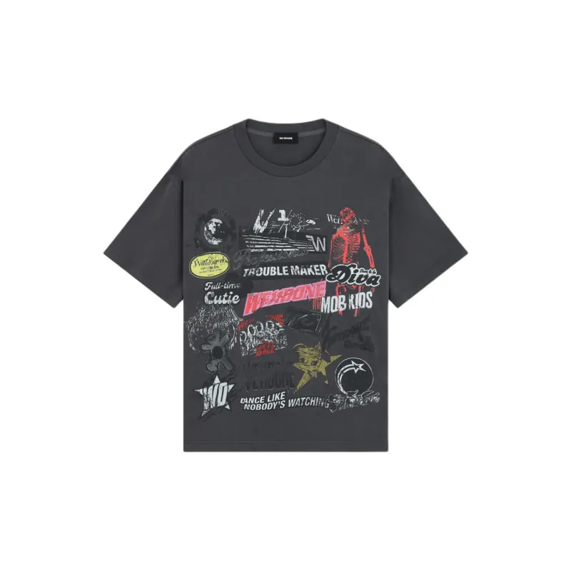 WE11DONE Drop Shoulder Sleeve T Shirt Unisex Charcoal Gray-0
