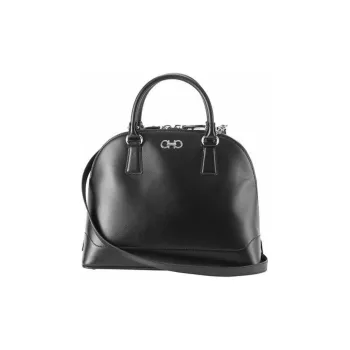 FERRAGAMO Embossed Calfskin Shoulder Bag Crossbody Bag Handbag Women's Black