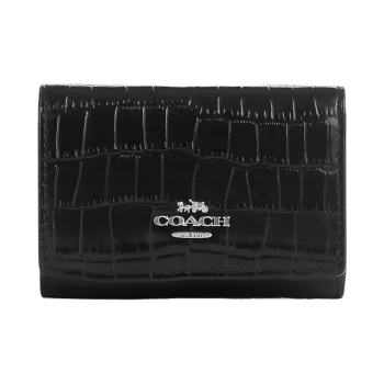 COACH Micro Crocodile Embossed Leather Wallet Mini Women's Silver & Black