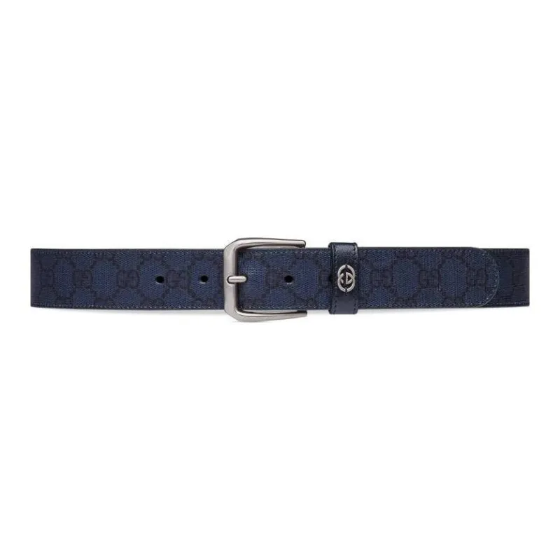 GUCCI Metal Leather Belts Men's Blue/Dark Blue Width .3.6cm-0