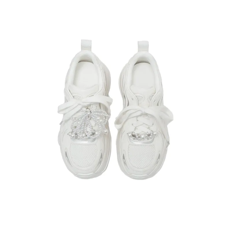 VITTORIO VENTURA Low Top Chunky Sneakers Women's White Silver-2