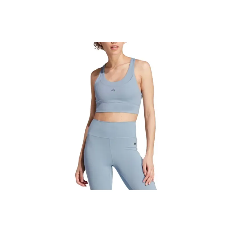 Adidas Solid Color Logo Medium Support Sports Bra Women's Light Blue-2