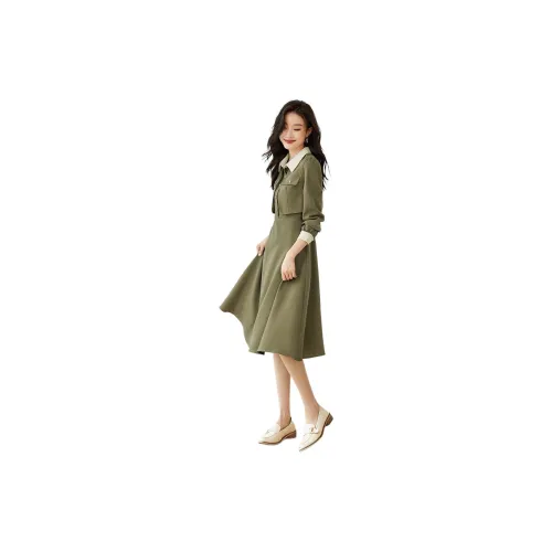 Mo Han Yi Mei Long-Sleeved Dresses Women's Green