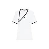 COURREGES Slash Asymmetric Neck Contrast Trim T-Shirt