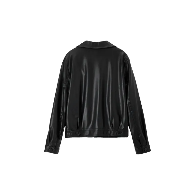 FANQIN Leather Jackets Women's Black-1