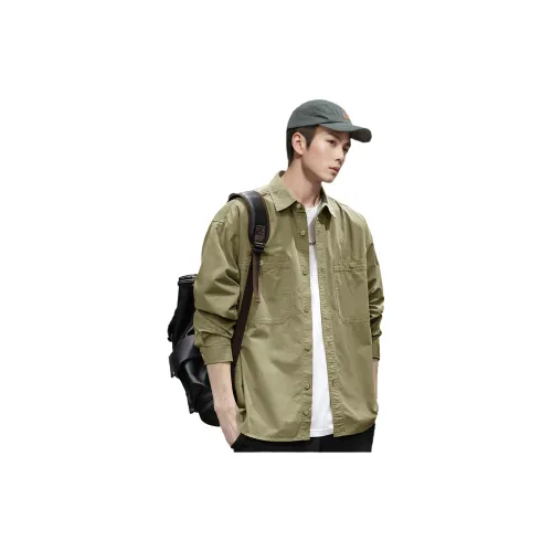 Tonlion Long-Sleeved Shirts Men's Yellow Khaki